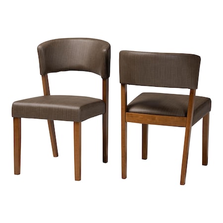 Baxton Studio Mid-Century Dark Walnut Wood Grey Faux Leather Dining Chairs 115-6137
